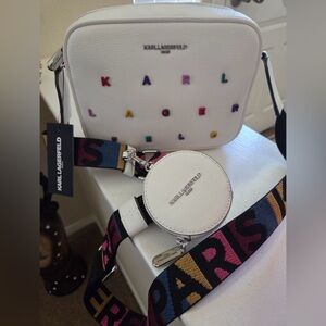 Karl Lagerfeld White Crossbody Bag with Colorful Lettering